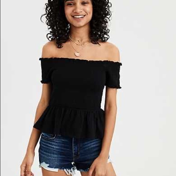 smocked off the shoulder peplum top